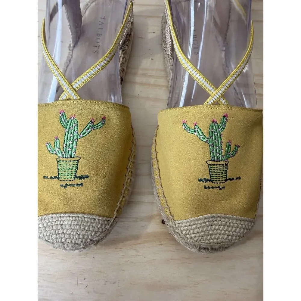 Talbots Womens Yellow Cactus Embroidered Espadrille Sandals Shoes Size 7.5 M